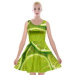 Lime Slices Close Up, Fresh, Fruit, Green Lemon Velvet Skater Dress