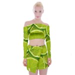 Lime Slices Close Up, Fresh, Fruit, Green Lemon Off Shoulder Top with Mini Skirt Set