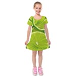 Lime Slices Close Up, Fresh, Fruit, Green Lemon Kids  Short Sleeve Velvet Dress