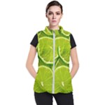 Lime Slices Close Up, Fresh, Fruit, Green Lemon Women s Puffer Vest