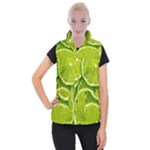 Lime Slices Close Up, Fresh, Fruit, Green Lemon Women s Button Up Vest