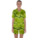 Lime Slices Close Up, Fresh, Fruit, Green Lemon Satin Short Sleeve Pajamas Set