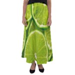 Lime Slices Close Up, Fresh, Fruit, Green Lemon Flared Maxi Skirt