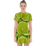 Lime Slices Close Up, Fresh, Fruit, Green Lemon Drop Hem Mini Chiffon Dress