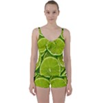 Lime Slices Close Up, Fresh, Fruit, Green Lemon Tie Front Two Piece Tankini