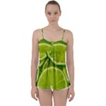 Lime Slices Close Up, Fresh, Fruit, Green Lemon Babydoll Tankini Top