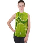 Lime Slices Close Up, Fresh, Fruit, Green Lemon Mock Neck Chiffon Sleeveless Top