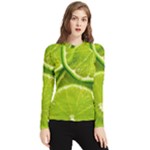 Lime Slices Close Up, Fresh, Fruit, Green Lemon Women s Long Sleeve Rash Guard