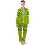 Lime Slices Close Up, Fresh, Fruit, Green Lemon Women s Long Sleeve Satin Pajamas Set	