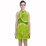 Lime Slices Close Up, Fresh, Fruit, Green Lemon Velvet Halter Neckline Dress 