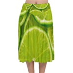 Lime Slices Close Up, Fresh, Fruit, Green Lemon Velvet Flared Midi Skirt