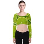 Lime Slices Close Up, Fresh, Fruit, Green Lemon Velvet Long Sleeve Crop Top