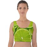 Lime Slices Close Up, Fresh, Fruit, Green Lemon Velvet Crop Top