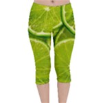 Lime Slices Close Up, Fresh, Fruit, Green Lemon Velvet Capri Leggings 