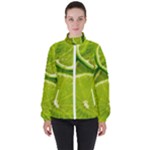 Lime Slices Close Up, Fresh, Fruit, Green Lemon Women s High Neck Windbreaker