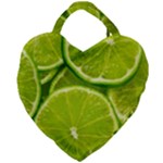 Lime Slices Close Up, Fresh, Fruit, Green Lemon Giant Heart Shaped Tote