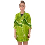 Lime Slices Close Up, Fresh, Fruit, Green Lemon Half Sleeve Chiffon Kimono