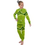 Lime Slices Close Up, Fresh, Fruit, Green Lemon Kids  Long Sleeve Set 