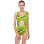 Lime Slices Close Up, Fresh, Fruit, Green Lemon Center Cut Out Swimsuit