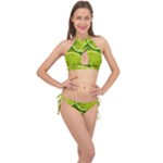 Lime Slices Close Up, Fresh, Fruit, Green Lemon Cross Front Halter Bikini Set