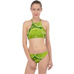 Lime Slices Close Up, Fresh, Fruit, Green Lemon Halter Bikini Set