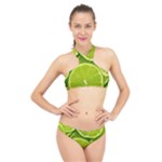 Lime Slices Close Up, Fresh, Fruit, Green Lemon High Neck Bikini Set