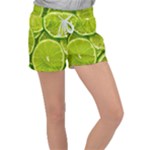 Lime Slices Close Up, Fresh, Fruit, Green Lemon Women s Velour Lounge Shorts