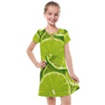 Lime Slices Close Up, Fresh, Fruit, Green Lemon Kids  Cross Web Dress