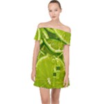 Lime Slices Close Up, Fresh, Fruit, Green Lemon Off Shoulder Chiffon Dress