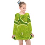 Lime Slices Close Up, Fresh, Fruit, Green Lemon Kids  Long Sleeve Dress