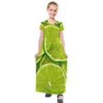 Lime Slices Close Up, Fresh, Fruit, Green Lemon Kids  Short Sleeve Maxi Dress