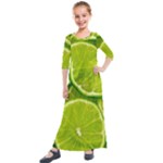 Lime Slices Close Up, Fresh, Fruit, Green Lemon Kids  Quarter Sleeve Maxi Dress