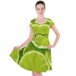 Lime Slices Close Up, Fresh, Fruit, Green Lemon Cap Sleeve Midi Dress