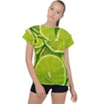 Lime Slices Close Up, Fresh, Fruit, Green Lemon Ruffle Collar Chiffon Blouse