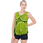 Lime Slices Close Up, Fresh, Fruit, Green Lemon Bubble Hem Chiffon Tank Top