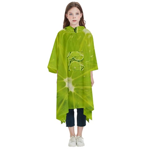 Lime Slices Close Up, Fresh, Fruit, Green Lemon Kids  Hooded Rain Ponchos from ArtsNow.com