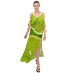 Lime Slices Close Up, Fresh, Fruit, Green Lemon Maxi Chiffon Cover Up Dress