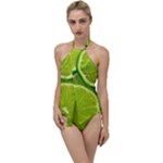 Lime Slices Close Up, Fresh, Fruit, Green Lemon Go with the Flow One Piece Swimsuit