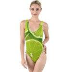 Lime Slices Close Up, Fresh, Fruit, Green Lemon High Leg Strappy Swimsuit