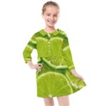 Lime Slices Close Up, Fresh, Fruit, Green Lemon Kids  Quarter Sleeve Shirt Dress