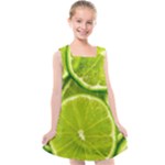 Lime Slices Close Up, Fresh, Fruit, Green Lemon Kids  Cross Back Dress