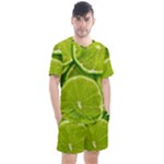 Lime Slices Close Up, Fresh, Fruit, Green Lemon Men s Mesh T-Shirt and Shorts Set