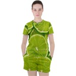 Lime Slices Close Up, Fresh, Fruit, Green Lemon Women s T-Shirt and Shorts Set