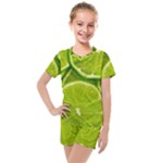 Lime Slices Close Up, Fresh, Fruit, Green Lemon Kids  Mesh T-Shirt and Shorts Set