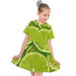 Lime Slices Close Up, Fresh, Fruit, Green Lemon Kids  Short Sleeve Shirt Dress