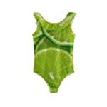 Lime Slices Close Up, Fresh, Fruit, Green Lemon Kids  Frill Swimsuit