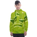 Lime Slices Close Up, Fresh, Fruit, Green Lemon Men s Front Pocket Pullover Windbreaker