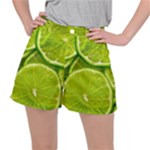 Lime Slices Close Up, Fresh, Fruit, Green Lemon Women s Ripstop Shorts