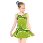 Lime Slices Close Up, Fresh, Fruit, Green Lemon Kids  Skater Dress Swimsuit