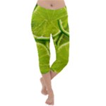 Lime Slices Close Up, Fresh, Fruit, Green Lemon Lightweight Velour Capri Yoga Leggings